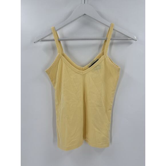 Moda International Tank Top Womens Small Yellow V Neck 100% Cotton Y2K Sheer - Picture 1 of 15